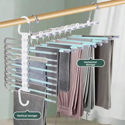 1pc Space-Saving Pant Hanger, Non-Slip Stainless Steel Multi-Function Pant Rack, Multifunctional Pant Hanger Stainless Steel Wardrobe Storage Rack, Pants, Jeans, Scarf Hooks, Magic Casual Pants Jeans Hanger, Multipurpose Premium Metal Wardrobe Storage Rack, Suitable For Leggings