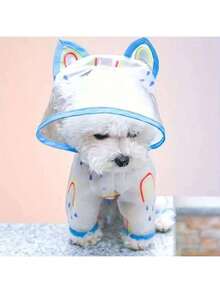 1pc Pet Transparent Raincoat With Rainbow Print - Blue - View 2
