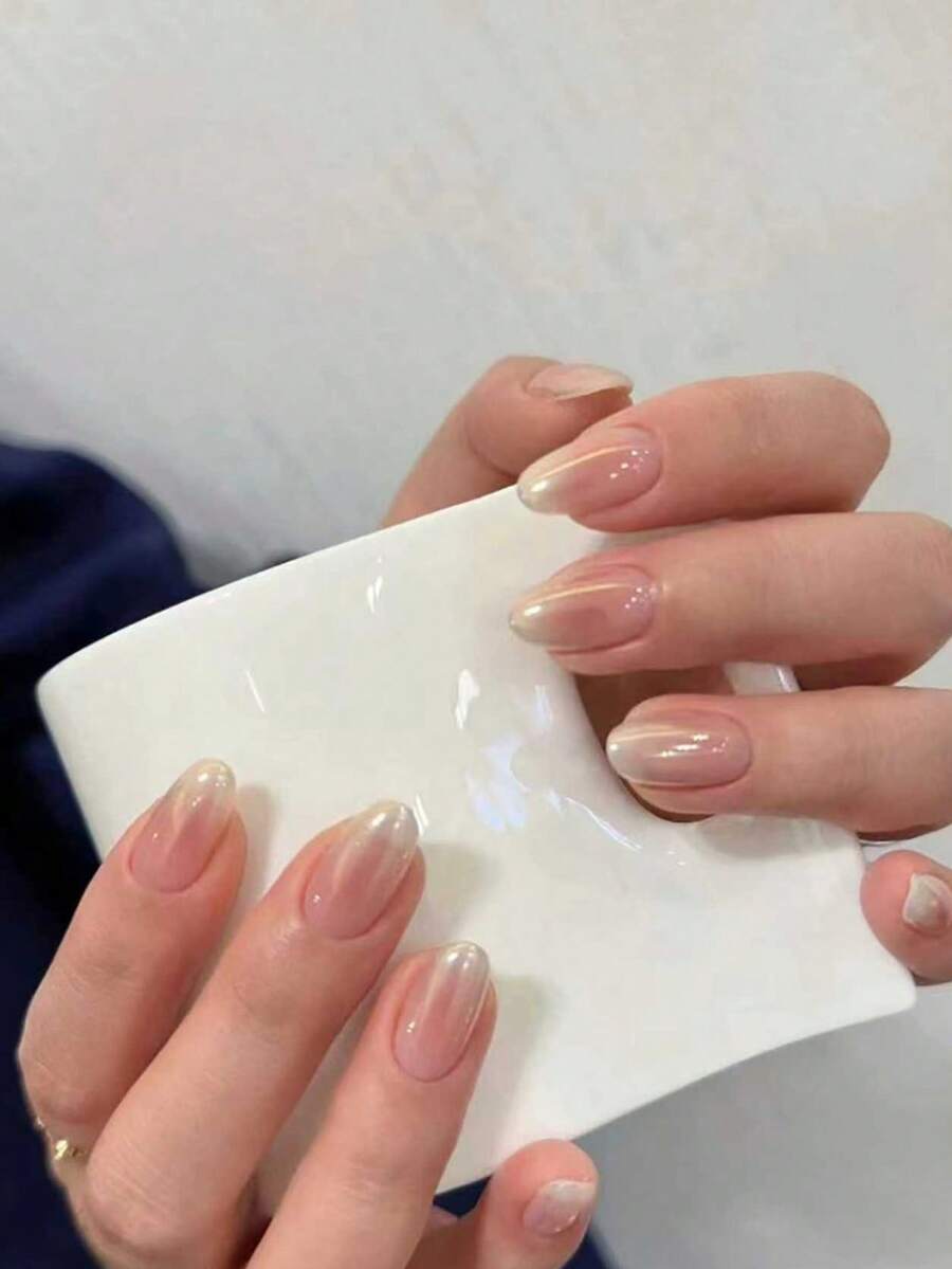 24pcs Oval Nude Gradient False Nails, 1pc Nail File And 1pc Nail Tape, DIY Manicure Set To Create Your Own Nail Art! - Multicolor - View 1