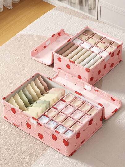 1pc Pink Oxford Cloth Underwear Storage Box, Suitable For Bras, Socks And Lingerie, With Lid. Home Goods, Essential For College Dorm, Girls Dormitory Storage Bag. Storage Box, Wardrobe Storage, Decorative Lingerie Storage Box, Holiday Decor, Room Decor, Home Decor, Bedroom Decor, Clothing Decor. High-Quality Product For Home Life Organization, Worthy Gift Item. Quality Home Goods.