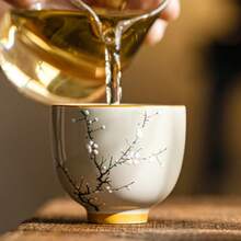 1pc/2pcs/6pcs Ash-Glaze Ceramic Tea Cups, Plum Blossom Pattern Ceramic Red Tea Cups, Kung Fu Tea Cups, Tea Tasting Cups, Home & Guest Tea Cups - Multicolor - View 3