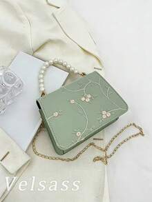 Fashion Chain Handbag Floral Shell Crossbody Bag Women Shoulder Bag , Green - màu xanh lá - Xem 6