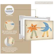 1幅带框帆布墙画，星月主题，儿童房装饰画，梦幻插画，游戏室装饰，女孩房墙画，男孩房墙画，婴儿用品，儿童房装饰海报，适用于儿童房、游戏室、托儿所装饰，防水 - 彩色 - 查看 4