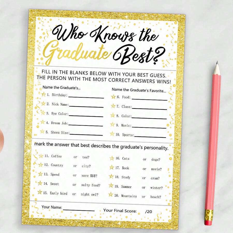12pcs "Who Knows The Graduate Best?" Graduation Game Cards - Easy-To-Play Graduation Party Game Set For Celebration, Fun Graduation Party Game Questions Cards, Grad Party Supplies - A - View 1