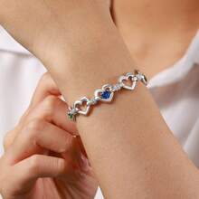 1pc Customized Family Birthstone Stainless Steel Heart-Shaped Bracelet, Fashionable, Elegant, Exquisite Silver Jewelry, Girlfriend/Friend/Mother/Daughter Christmas Gift, Perfect Mother's Day, Valentine's Day, Anniversary Gift, Customized Birthstone Jewelry For Loved Ones, Customized Name, Women's Jewelry Gift, Mother's Day Gift - Silver - View 5