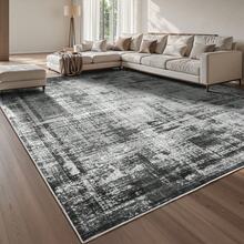 Sour Lemon 8x10 Area Rugs For Living Room, Large Machine Washable Area Rug, Non Slip Vintage Retro Rugs For Bedroom, Soft Boho Abstract Rug Foldable Carpet Rugs For Living Room Home Office Decor - Grey Black - 查看 14