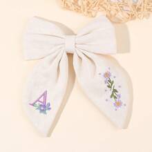 Pastoral-Style Floral Embroidered Bow Hair Clip, Letter Bow Hairpin, Cute Bow Side Clip, Suitable Easter Costume Hair Accessories - 白色A - 查看 13
