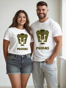 Women's Oversized Crew Neck Graphic Cotton T Shirt Black White Options,  Golden  Mask Design With Pumas Text Casual Wear, Spring Short Sleeve Loose Fit Tops, Summer Fashion Basic Tees, Clothes Gift For Womens - 白色 - 查看 2