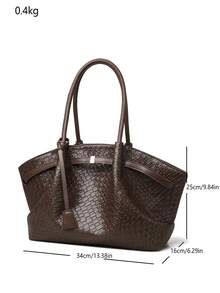 New Arrival PU Woven Embossed Retro Large Capacity Shoulder Crossbody Bag, Versatile Commuter Tote Bag For Women - Coffee - View 3