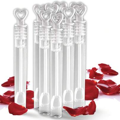 20/48/60pcs White Heart Shaped Bubble Wands, Mini Bubble Sticks Party Favors, Suitable For Valentine's Day, Wedding, Birthday Celebration, Proposal Gifts - No Bubble Fluid, Best For Valentine's Day (Empty Tube, No Bubble Liquid)