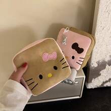 SANRIO 1 pieza Bolsa de cosméticos de gamuza bordada con gatito, bolsa cuadrada pequeña de gran capacidad para almacenar toallas sanitarias, organizador portátil de artículos esenciales - Ver 11