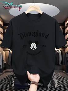 Disney Women's Casual Cotton Mickey Mouse Graphic Print Short Sleeve Round Neck T-Shirt - 黑色 - 查看 1