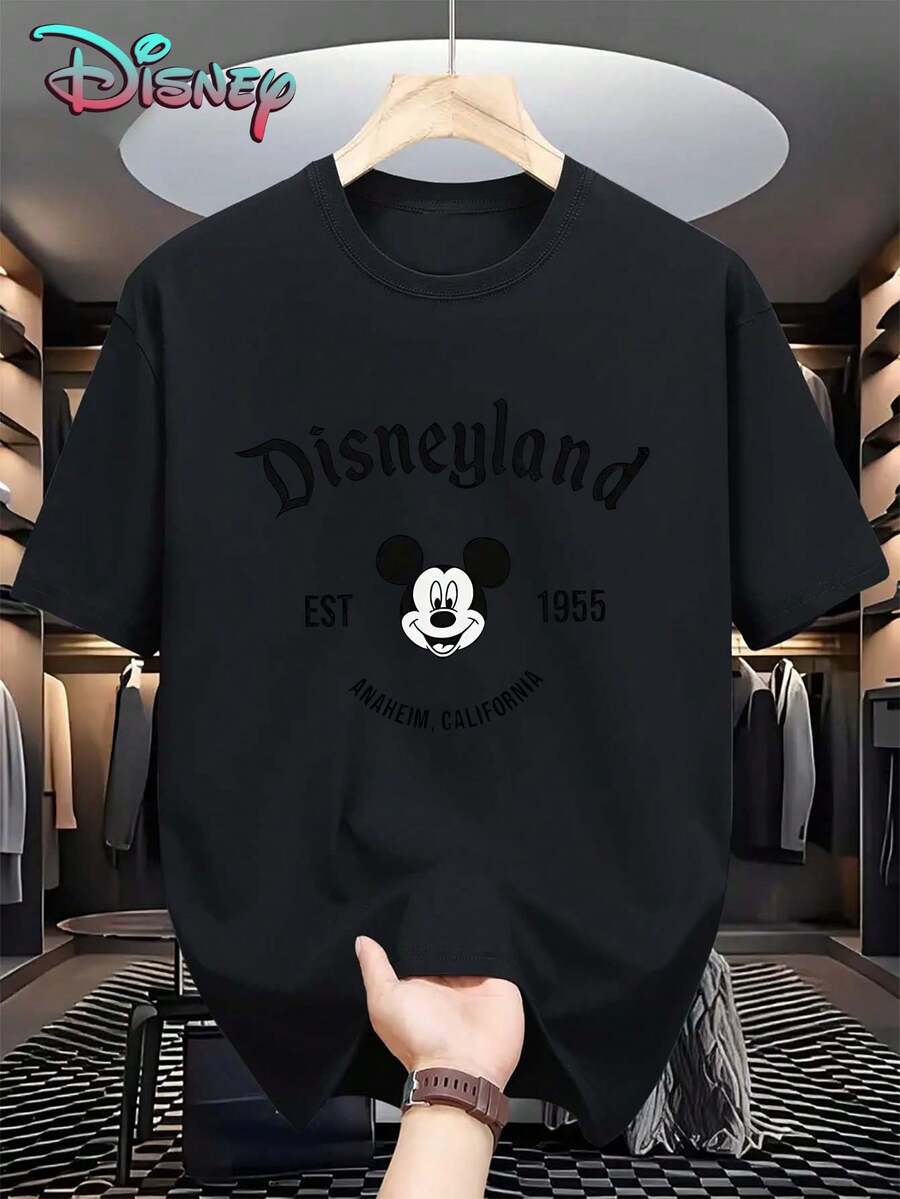 Disney Women's Casual Cotton Mickey Mouse Graphic Print Short Sleeve Round Neck T-Shirt - 黑色 - 查看 1