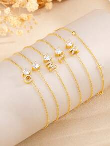 Tsnamer Vòng chân chữ cái hình trái tim mạ vàng 14K, chiếc vòng chân đính đá CZ thanh lịch này là món quà trang sức chống thấm nước thời trang dành cho phụ nữ. - vòng chân - Xem 2