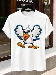 T-shirt graphique Angry Duck, printemps, décontracté, respirant, motif graphique - Blanc - Voir 2
