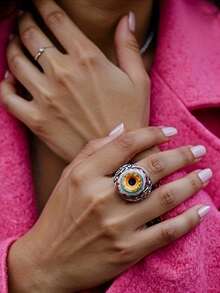 1pc Exaggerated Vein Eye Ring, Vintage Totem 3D Eyeball Adjustable Finger Ring, Street Style Curtain Eye Ring - Eyeball Ring - View 3