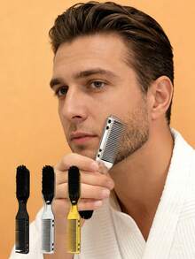 Dual-Function Hair & Beard Brush, Equipped With Comb For Styling Voluminous Hair And Trimming Beard, Designed Specifically For Men To Create Natural Voluminous Hairstyles And Maintain Neat Beards - A - View 2