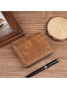 YUQING.FC Cartera Clásica Para Hombre Cartera Retro Con Cremallera #7809 - Marrón - Ver 3