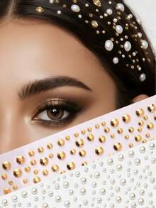 2/4/8pcs 3D Crystal Faux Pearl Stickers, Shiny Gold Crystal White Faux Pearl Hair Accessories Stickers, Self-Adhesive Rhinestone Stickers, Bridal Birthday Party Crystal Hair Decor, Women Girls Fashion Accessories, Hair Decor Tools, 3/4/5/6mm, Suitable For Nails, Crafts, Festival, Music Festivals, Mother's Day, Spring/Summer Hair Accessories, DIY Hair Decor, Holiday, Travel - Multicolor - View 11