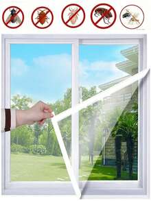 白色防蚊纱窗,可重复使用,自粘网状,防蚊虫,透气,适用于卧室和客厅 - 白網白邊 - 查看 2
