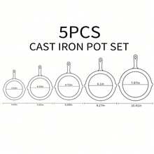 3/4/5PCS Cast Iron Skillet, Frying Pan With Drip Spout, Pre-Cooked Oven Cookware, Indoor And Outdoor Cooking For Camping, Grilling, Restaurant Chef Quality,Kitchen Cooking Tools, Pots, Frying Pans - 查看 8