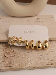 6-18pcs Stylish Starfish & Shell Textured Earrings, Suitable For Holidays, Leisure & Vacation Wear - Gold - View 10