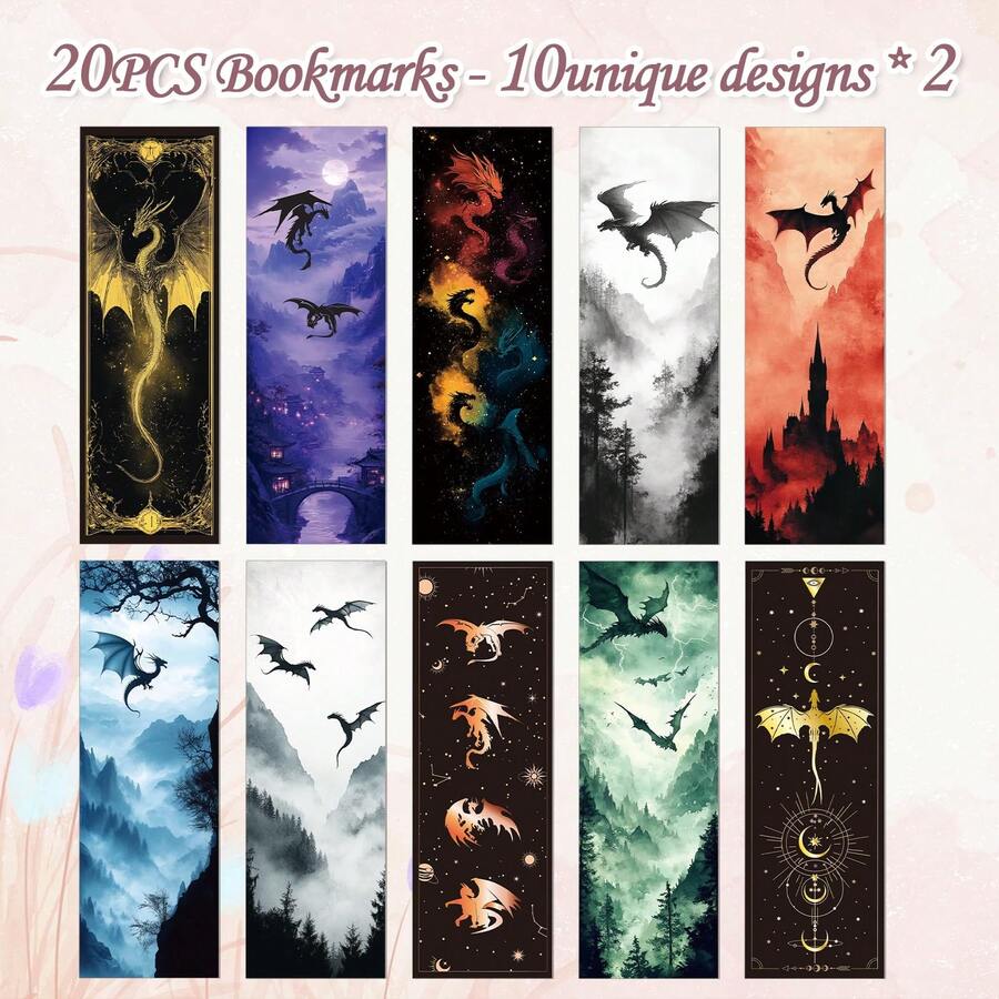 Cool Dragon Bookmark Gift Set - 20 Pieces, Wonderful Bookmarks For Book Lovers, Gothic Horror Bookmarks, Witch Dragon Bookmarks, Page Binders, Gifts For Men, Teenagers, Students, Teachers, And Book Lovers. - Rectangle - View 1