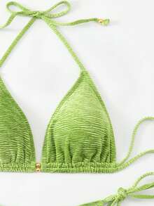 Bộ bikini buộc dây hở lưng gợi cảm, chất liệu co giãn vừa phải, đồ bơi 2 mảnh dành cho nữ. - màu xanh lá - Xem 3