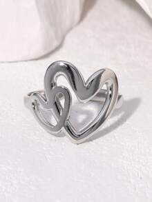 1pc Fashionable, Sweet & Cute Personalized Design Minimalist Versatile High-End Plated Stainless Steel Heart-Shaped Open Ring, Suitable For Women's Daily, Party, And Date Wear - Multicolor - View 5