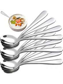 8件套加厚不锈钢咖啡勺 - 不锈钢餐具，茶匙，耐用甜点勺，金属勺，适用于家庭、厨房或餐厅使用，冰淇淋勺，搅拌勺，酒店、餐厅、公共场所甜点勺，餐具，学习用品，返校季 - 彩色 - 查看 1