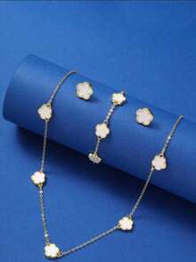 1/3pcs Set Lucky Four-Leaf Clover Fashion Necklace Bracelet Earrings 3pcs Jewelry Set, Perfect Mother's Day/Holiday Gift, Women Jewelry Set - Silver - View 6