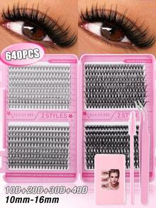 640片/套单根假睫毛套装，高容量，10D+20D+30D+40D+50D+60D+80D+100D卷度，长度10-16毫米，可DIY打造自然妆效，浓密纤长，超柔软轻盈，可重复使用，单根假睫毛，适合旅行、日常佩戴（新手友好）、婚礼、约会、派对、节日等场合，也是圣诞节/万圣节/送礼佳品。 - 黑色 - 查看 15
