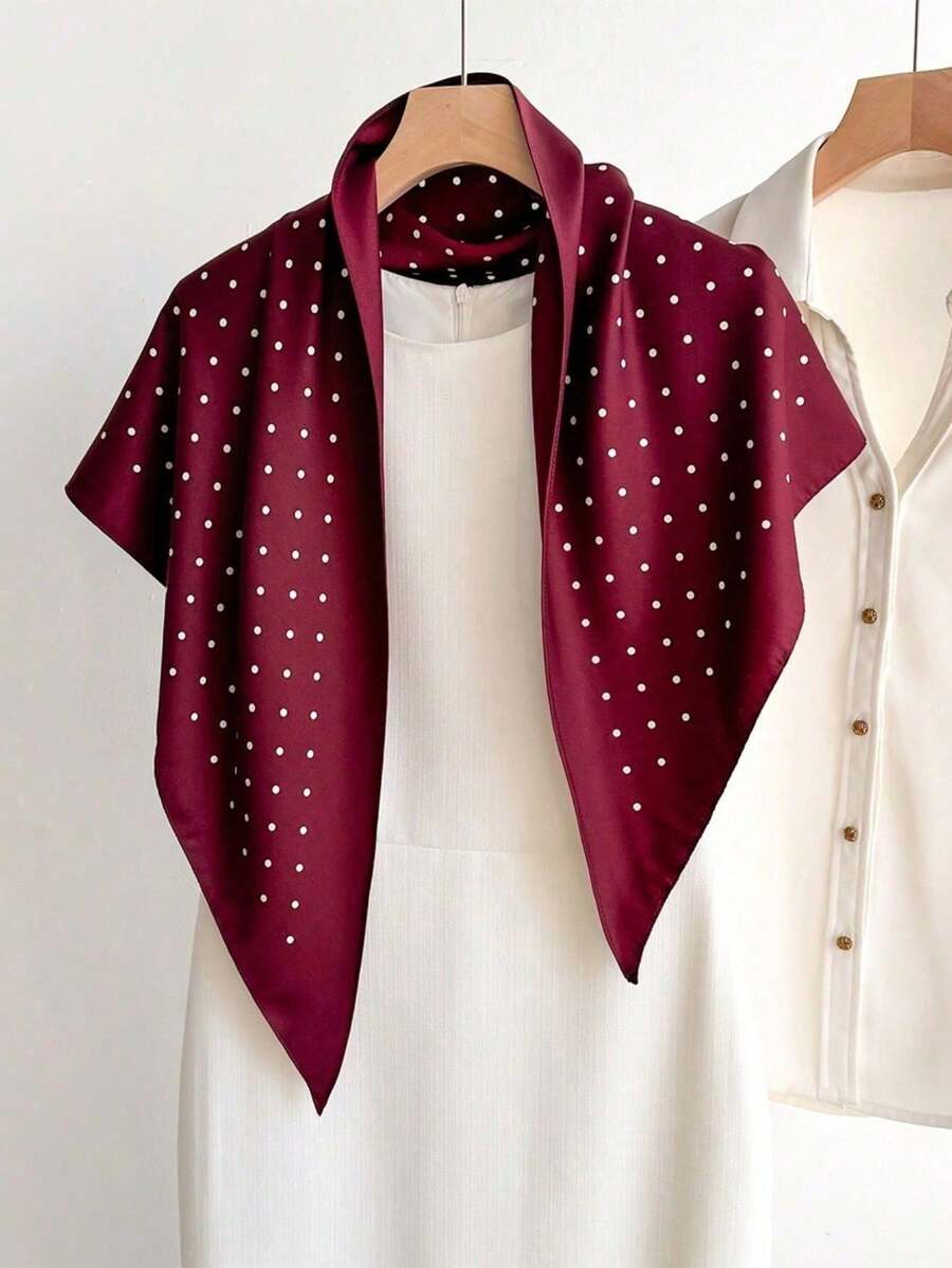 Khăn tam giác chấm bi giả lụa mới cho mùa xuân/hè, khăn bandana in họa tiết nhẹ, đa năng, giúp tăng thêm vẻ ấm áp, khăn chống nắng, khăn trùm đầu đa dụng, khăn quàng cổ trang trí. - SJ-9 - Màu đỏ tía - Xem 1