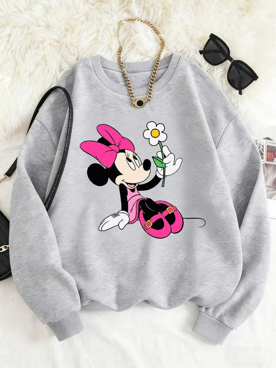 Disney Officially Licensed Kids Sweatshirt Unisex For Boys & Girls Gray 100% Polyester Ultra Comfortable Super Soft Minnie Mouse Printed Design 1-14 Years Old Everyday Stylish Casual Wear High Visibility Relaxed Fit Fashionable Look New Arrival Express Delivery - Grey - View 1