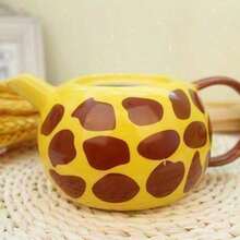 一套创意3D长颈鹿动物马克杯茶壶，手绘陶瓷杯带盖勺，可装咖啡、牛奶、茶，生日礼物，送给朋友 - 黃色 - 查看 4