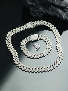 3pcs Hip Hop Jewelry,Eye-Catching Cuban Chain Men's Jewelry Set With Matched Bracelet,Hip Hop US Dollars Ring ,Necklace For Men, Rapper Jewelry,Men's Gift - A - View 3