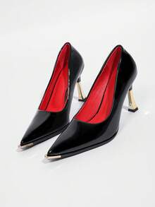 2026 Nuevos tacones de aguja de metal con puntera puntiaguda, bombas de tacón alto con suela roja para el trabajo y la boda, cómodos de llevar - Negro y rojo - Ver 11