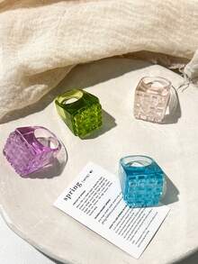 4 piezas Anillos de cubo geométrico, anillos de resina multifacéticos, anillos apilables versátiles con un elegante estilo - Multicolor A - Ver 4