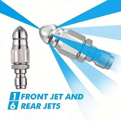 7-Hole 1/4" High Pressure Water Nozzle, Stainless Steel Drain Cleaner, Quick Connect High Pressure Spray Nozzle, Suitable For Household And Commercial Use, Durable And Sturdy Water Spray Cleaner Design For Cleaning And Unclogging Drains