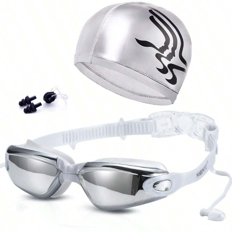 Electroplated Swimming Goggles, Waterproof Anti-Fog Anti-UV Large Frame Swimming Goggles With Nose Clip And Ear Plugs - A - View 1