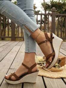 New Summer Platform Wedge Sandals, Thick Bottom High Heel Increasing Height Slimming Flat Heel Sandals - Brown - View 4