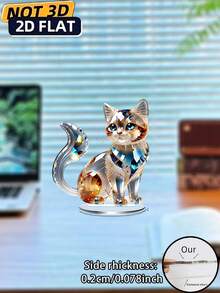 2D平面奢华水晶猫亚克力桌面摆件 - 栩栩如生的蓝色眼睛搭配闪亮的合成宝石，是情人节和新年的完美礼物。适用于家居、办公室、卧室和商店展示，可用于11种节日场景。2D万圣节和圣诞节装饰品，2D平面设计办公桌配件，办公用品，办公装饰，办公桌配件，办公桌配件，办公用品 - 多彩 - 查看 6