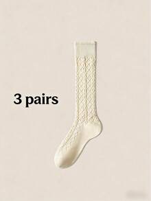 女士麻花针织过膝袜，防滑，保暖，修身，日系风格 - 彩色 - 查看 20