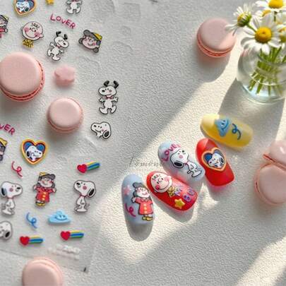 SNOOPY 1片装彩虹美甲贴纸 - 可爱卡通狗狗美甲贴花，萌系儿童美甲装饰，可爱小狗图案自粘美甲贴，少女美甲贴纸（随机款式）