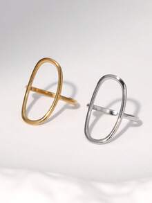 1pc Fashionable Versatile Minimalist INS Exaggerated Design Sense Extremely Simple Elegant Plated Gold Stainless Steel Geometric Elliptical Open Ring, Suitable For Women's Daily, Party, And Date Wear - Multicolor - View 1