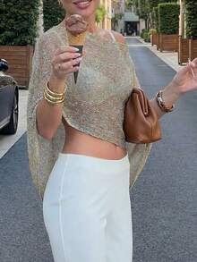 Nuevo Cárdigan de punto de color liso color albaricoque claro para mujer, diseño de bajo asimétrico, textura de punto brillante, ligero y transpirable, corte ligeramente holgado adecuado para varios tipos de Body, estilo casual de vacaciones y playa - colores del arcoiris - Ver 8