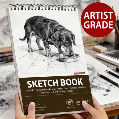 دفتر رسم A4/A5، 180 جرام/م2 لوحة رسم احترافية مع تصميم غلاف بشكل كلب بلدي، 30 صفحة مجلدة بحلزون، مناسبة للألوان المائية والأكريليك والرصاص والحبر والألوان الخشبية، للرسم والتوضيح والتصميم