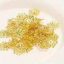 50颗0.59英寸金色和银色花朵珠帽 - 精致铁艺花瓣设计，适合DIY手工艺品和珠宝制作，闪亮金属光泽，底座配件 - DIY珠宝制作配件 - 花托 - 查看 8