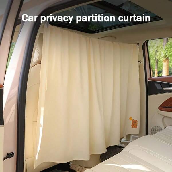 1pc Beige Car Window Curtain, Suction Cup Mounted Partition Sunshade, Cartoon Design Car Sunblock Thermal Insulation Curtain