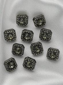 Set de 10 piezas de botones pequeños de metal con piedras falsas de imitación de gemas cuadradas, decoración para vestidos de boda, suéteres, accesorios de costura DIY, caja de regalo - multicolor - Ver 6